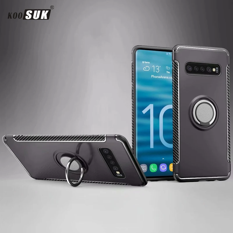 

For Samsung Galaxy S10 Plus Case Cover Armor Full Protection Ring Magnetism Holder TPU+PC sFor Samsung Galaxy S10 Car Case Coque
