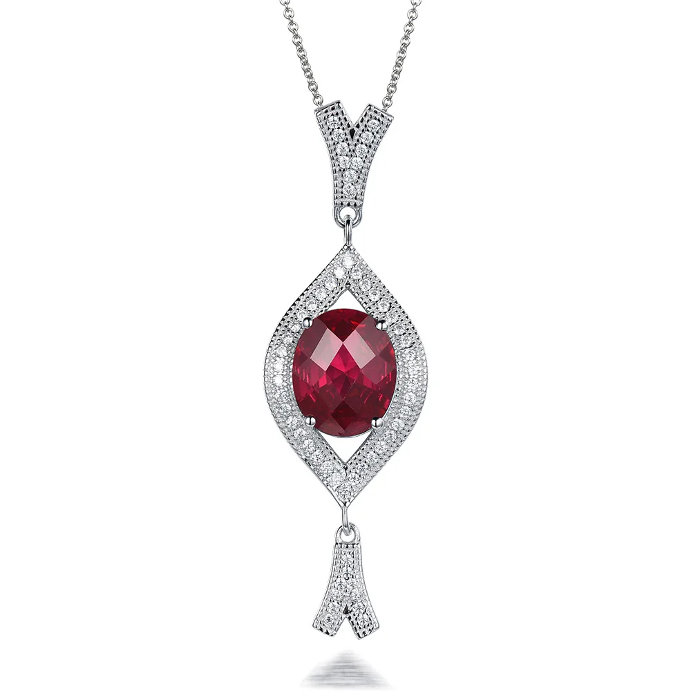 L& zuan S925 стерлингового серебра Цепочки и ожерелья с 5.26ct Красный Камень Роскошный кулон ювелирные украшения для Для женщин Рождественский подарок - Цвет камня: Красный