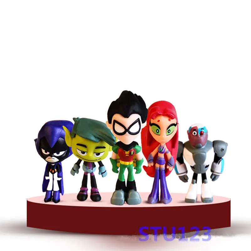 

6Pcs/Set Teen Titans series Teen Titans Go Robin Cyborg Beast Boy Starfire Raven Silkie PVC Action Figure Model Toy Boxed N840