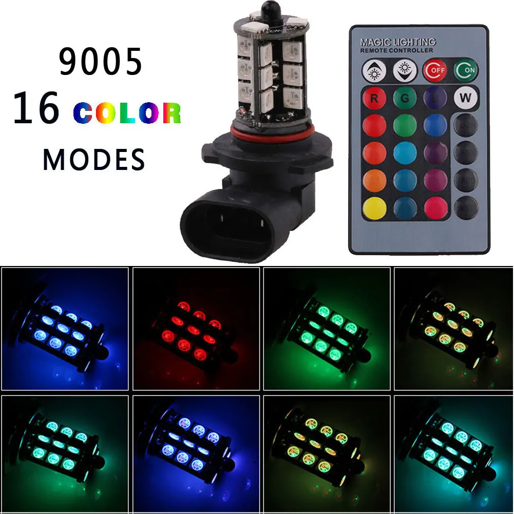2pcs 9005 5050 RGB Color Change Headlight Fog Light  24 Key Remote Controller