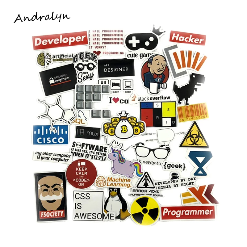 40 Pcs/Set SQL Programming Stickers Geek Hacker Bitcoin Developer Language APP Logo For Laptop Luggage Car Toy Moto Stickers