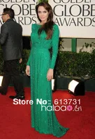 Free shipping Angelina Jolie Sexy Green Sequin Floor Length A-line long sleeves red carpet Evening Gown Celebrity Dresses B01127