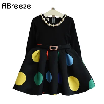 

2019 Spring Autumn girls clothing New England style dot dresses for girls with sashes fashion 2-8T kids A-line dresses DQ15