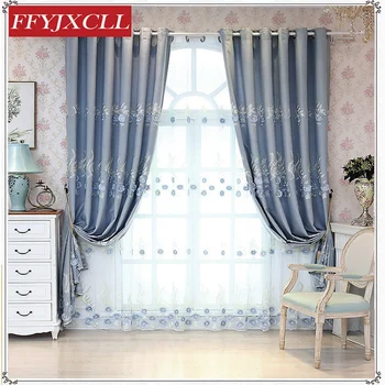 

Beautiful Pastoral Window Blackout Curtains for Living Room Cloth Curtains Tulle Fabric Drapes Decoration