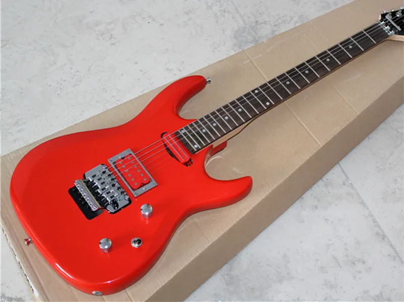 Factory custom glossy red body 24 frets floyd rose electric guitar with