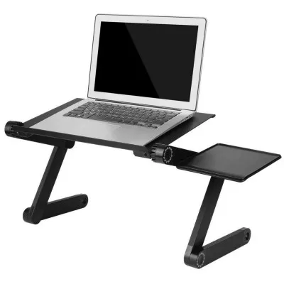 Алюминиевый легкий компьютерный стол эргономичный ТВ-кровать раскладной стол кровать Ajdustable ноутбук лоток стоящий стол с охлаждающим вентилятором - Цвет: Black with Big fan