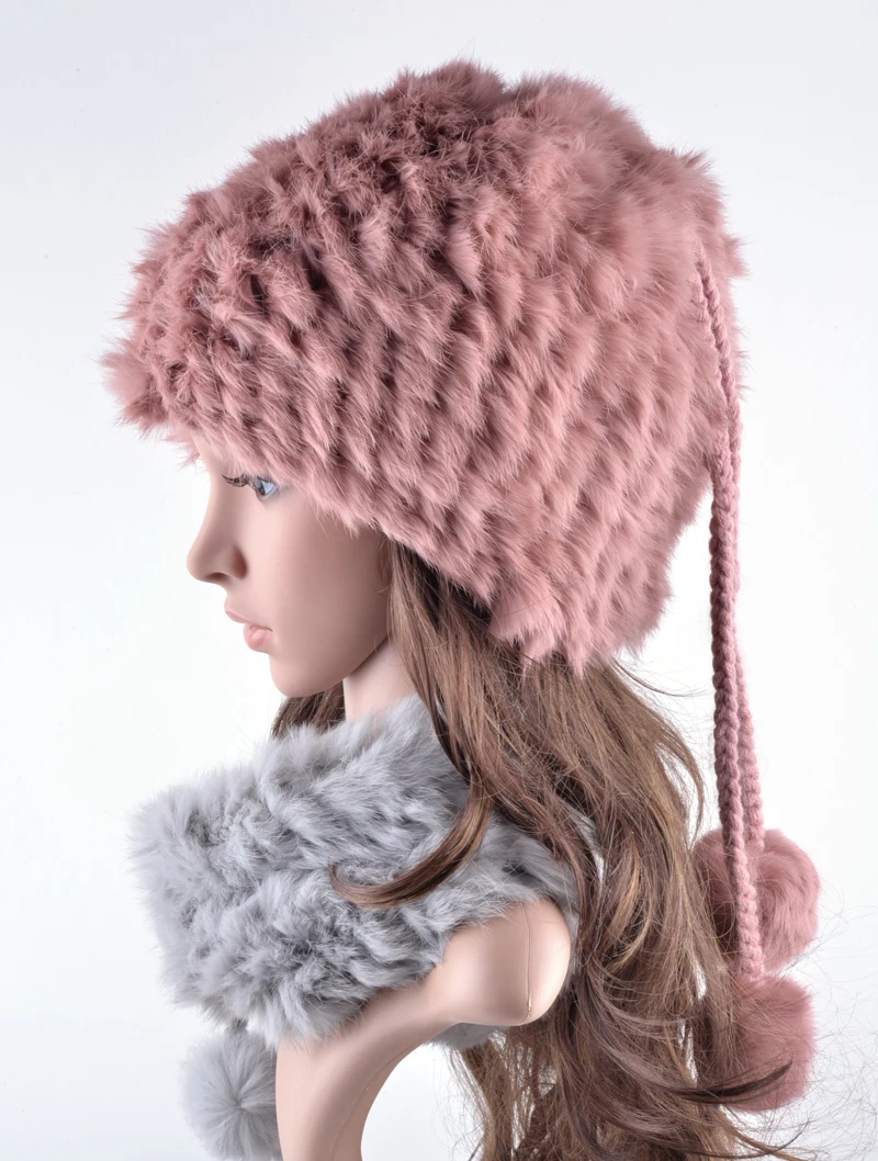 Модная зимняя вязаная шапка женская шапка с кроликом Рекс и шарф воротник двойного назначения шапки для женщин