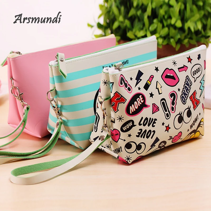 Arsmundi جديد التجميل حقيبة الحديثة فتاة بو الإبداعية طباعة حقيبة مستحضرات تجميل الأزياء متعددة الوظائف حقيبة سفر متعدد الألوان حقيبة التجميل