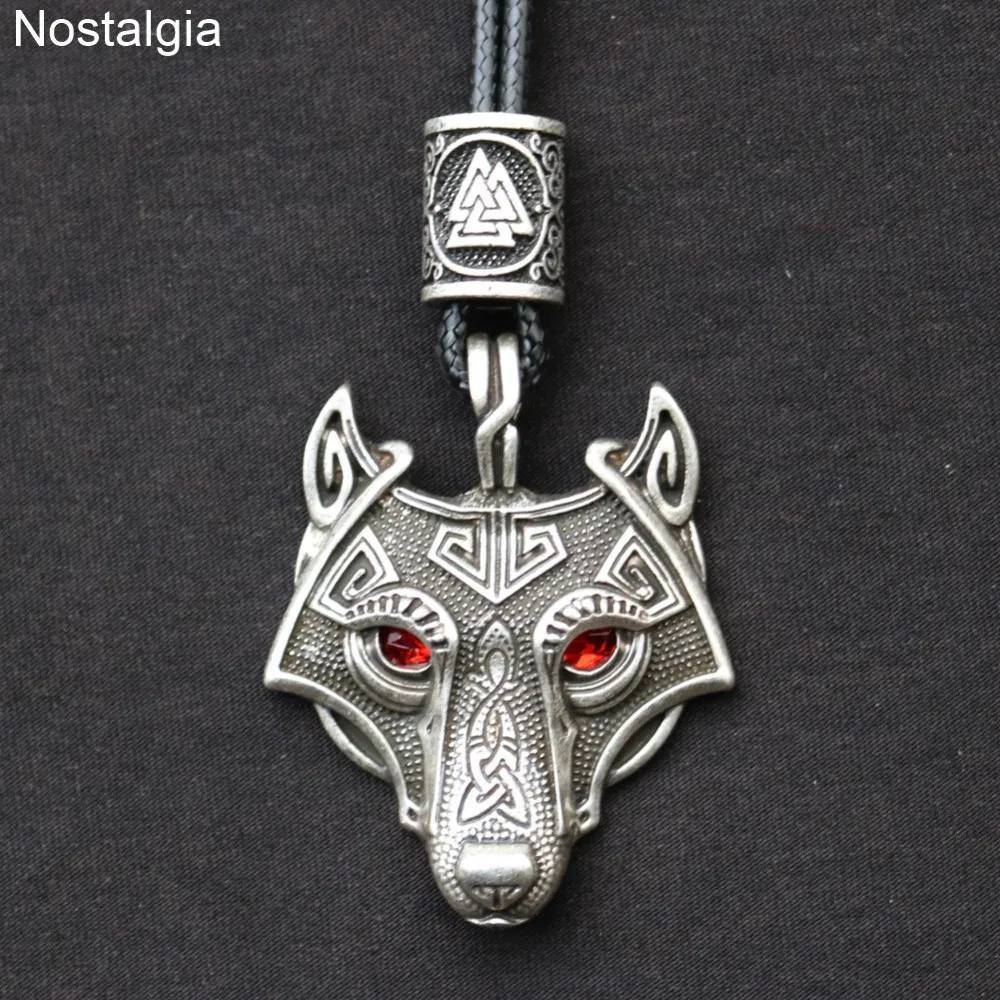 Black Red Eyes Wolf Amulet Pendant Nordic Beads Vegvisir Valknut Trinity Knot Viking Necklace Male Female Talisman Wicca Jewelry - Image 2