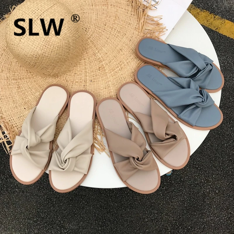 

Women's Slippers 2019 Shoes Slides New Flat Sliders Summer Luxury Rubber Basic Fashion Rome PU Hoof Heels Women's