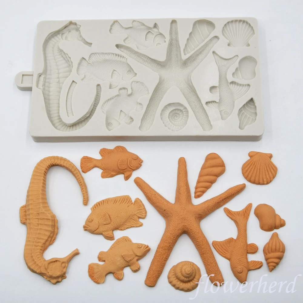 

1set Seaside Accessories Mould DIY New Kind Baby Birthday Cake Mold Fondant Molds Chocolate Silicone Mold New Year Candy Mold