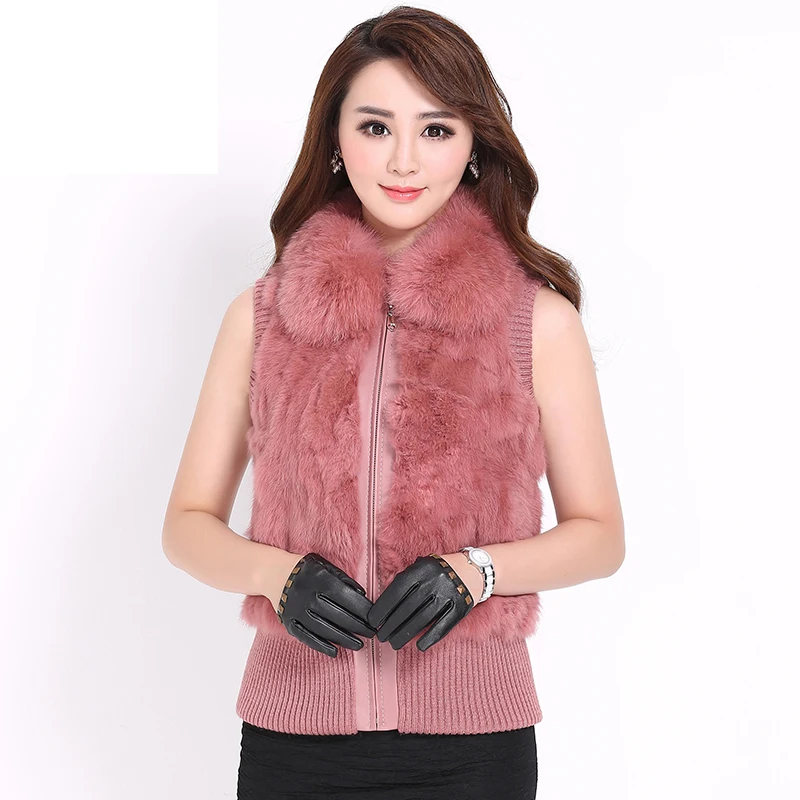 

Real fox fur collar women's natural rabbit fur vest ladies fur vests waistcoats women rabbit hair clothes autumn winter