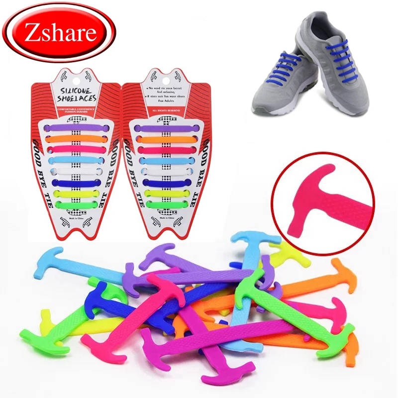 

16pcs/ High Quality Silicone Shoelaces Convenient Shoes Woman And Men silicone laces Safety Sport Simple No Tie Shoelace