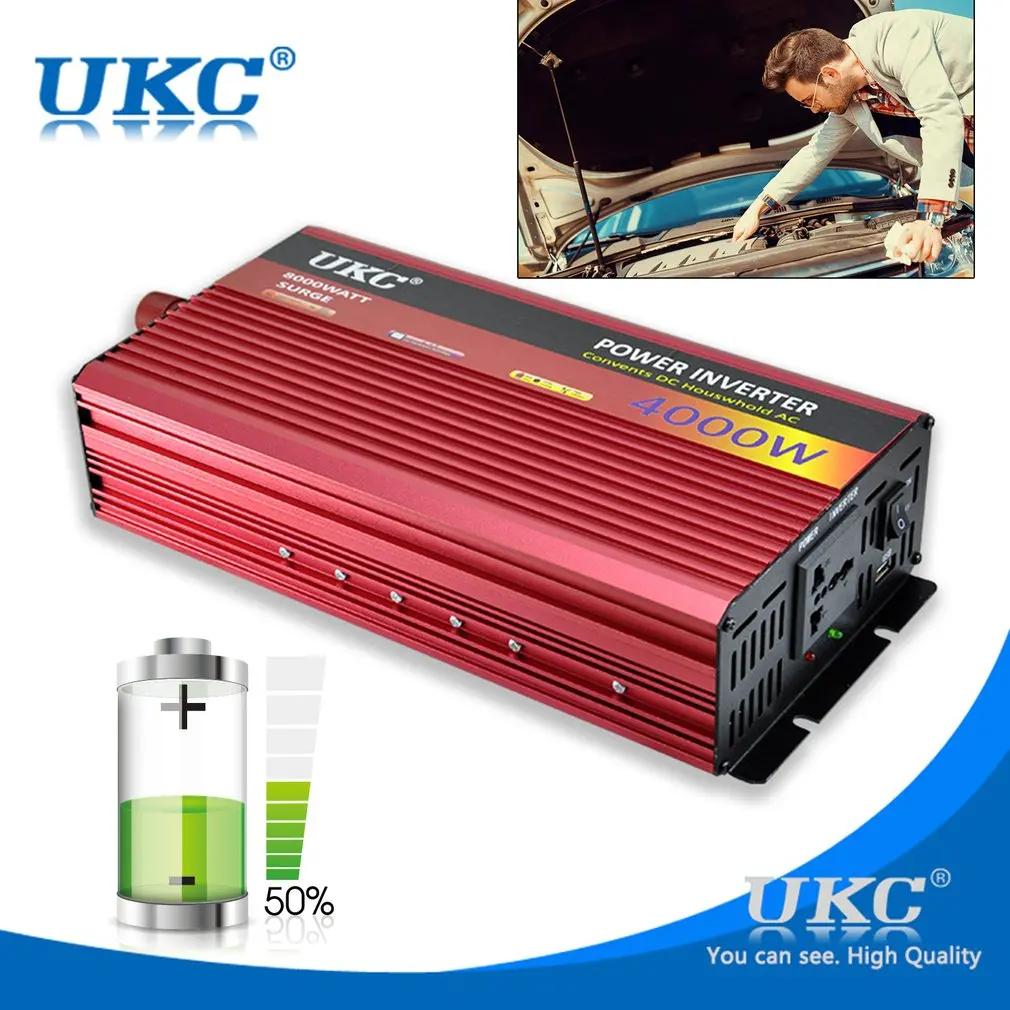 

UKC 4000W Solar Power Car Power Inverter DC 12V To 220V Car Power Adapter Portable Sine Wave Car Power Converter Car Charger