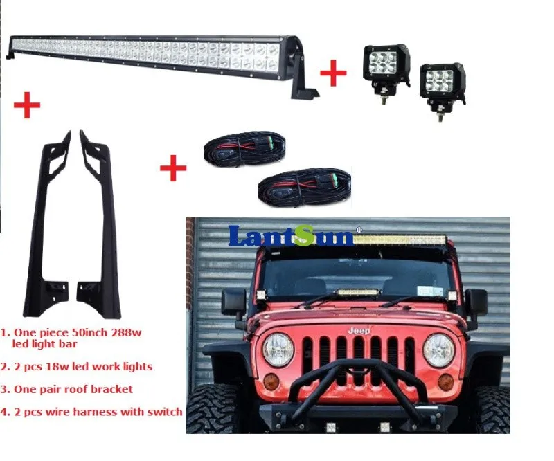 2007 + wrangler jk запчасти 50 "288 Вт светодио дный светодиодный свет бар 2 x Вт 18 светодио дный светодиодные фары с монтажные кронштейны и провода