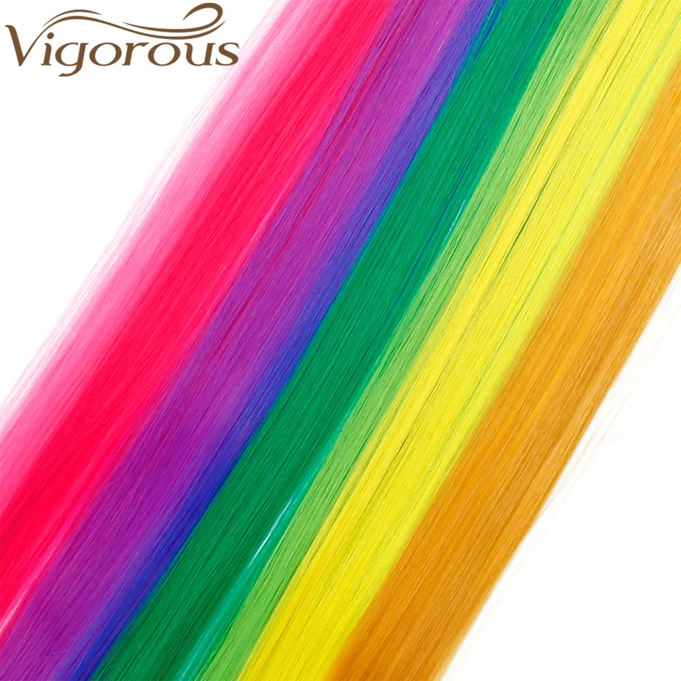 Vigorous 10pcs/Lot Single Clip In One Piece 20 Inch Two Tone Color Hair Synthetic Long Straight Hair Extensions