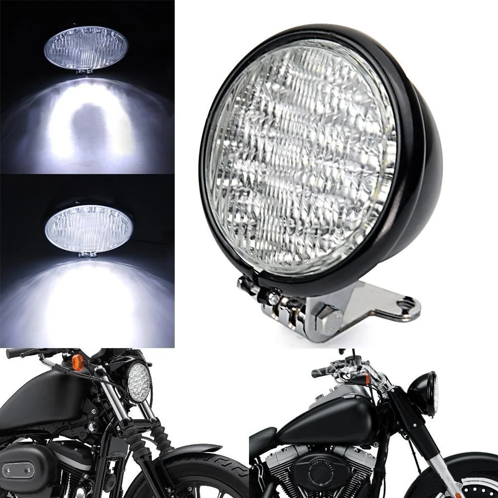 12V Black Universal Motorcycle Headlight 5" LED Head Lamp For Harley Bobber Chopperin