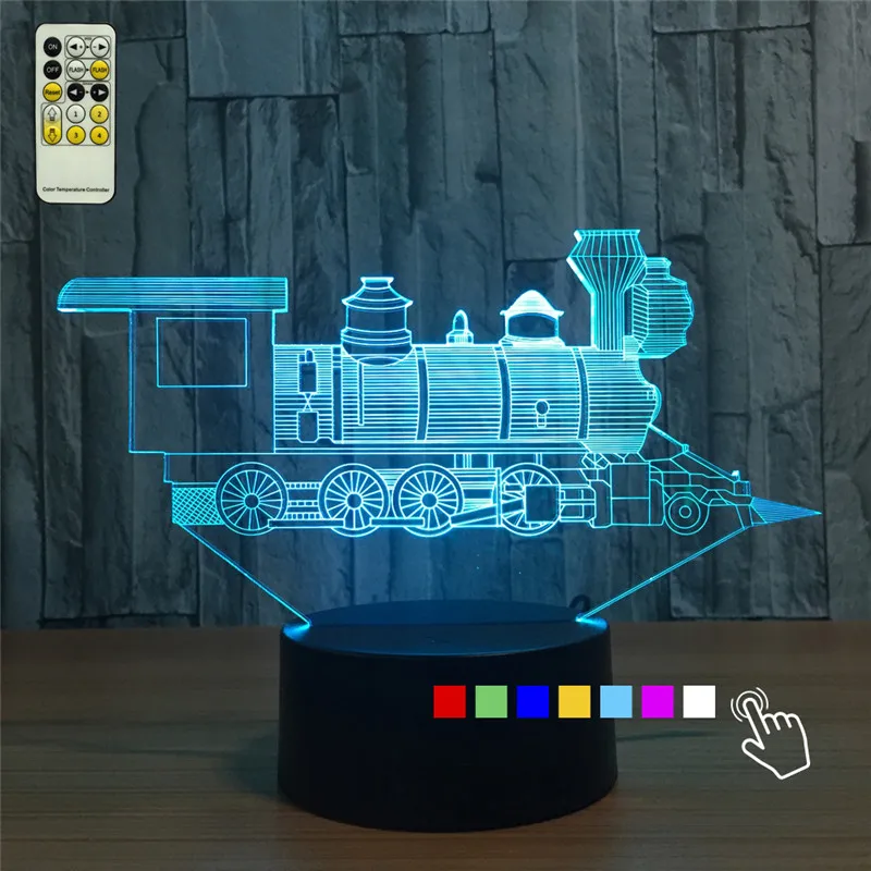 

Remote 3D Night Light Locomotive Ancient Train 3D Visual Lamp Transparent Acrylic Desk Light Color Changing Table Bulbing Lambas