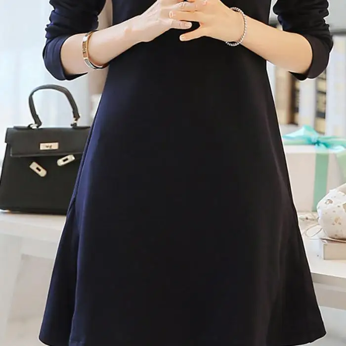 Женское платье трапециевидной формы, цельное облегающее платье с длинным рукавом, воротник Питер Пэн, корейский стиль NGD88