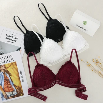 

Thin French Style Bralette Lace Wireless Triangle Cup Women Lingerie Soft Bra Seamless Underwear Deep V Girls Womnen