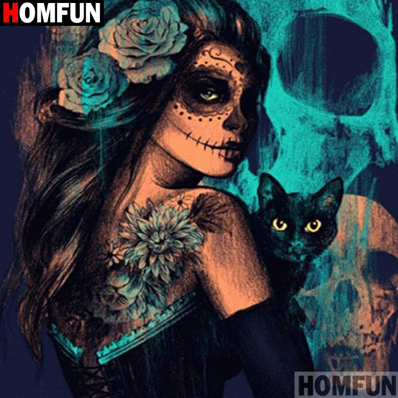 Homfun Full Square/Round Drill 5D DIY Diamond Painting &quotBeauty character cat&quot 3D Embroidery Cross Stitch Home Decor Gift A11259 | Дом и