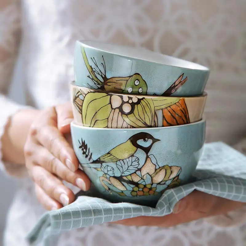 

Japanese Ceramic Bowl Ceramic Tableware Kitchen Soup Noodle Rice Bowl 4.5 Inch Big Ramen Bowl Set Hand-Painted Ceramic Bowl