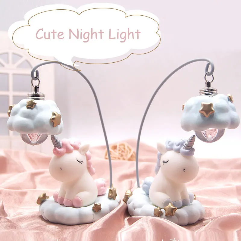 Cute Cartoon LED Night Light Home Decor Light Resin Unicorn Light Bedside Table Lamp For Baby Children Kids Girls Birthday Gift