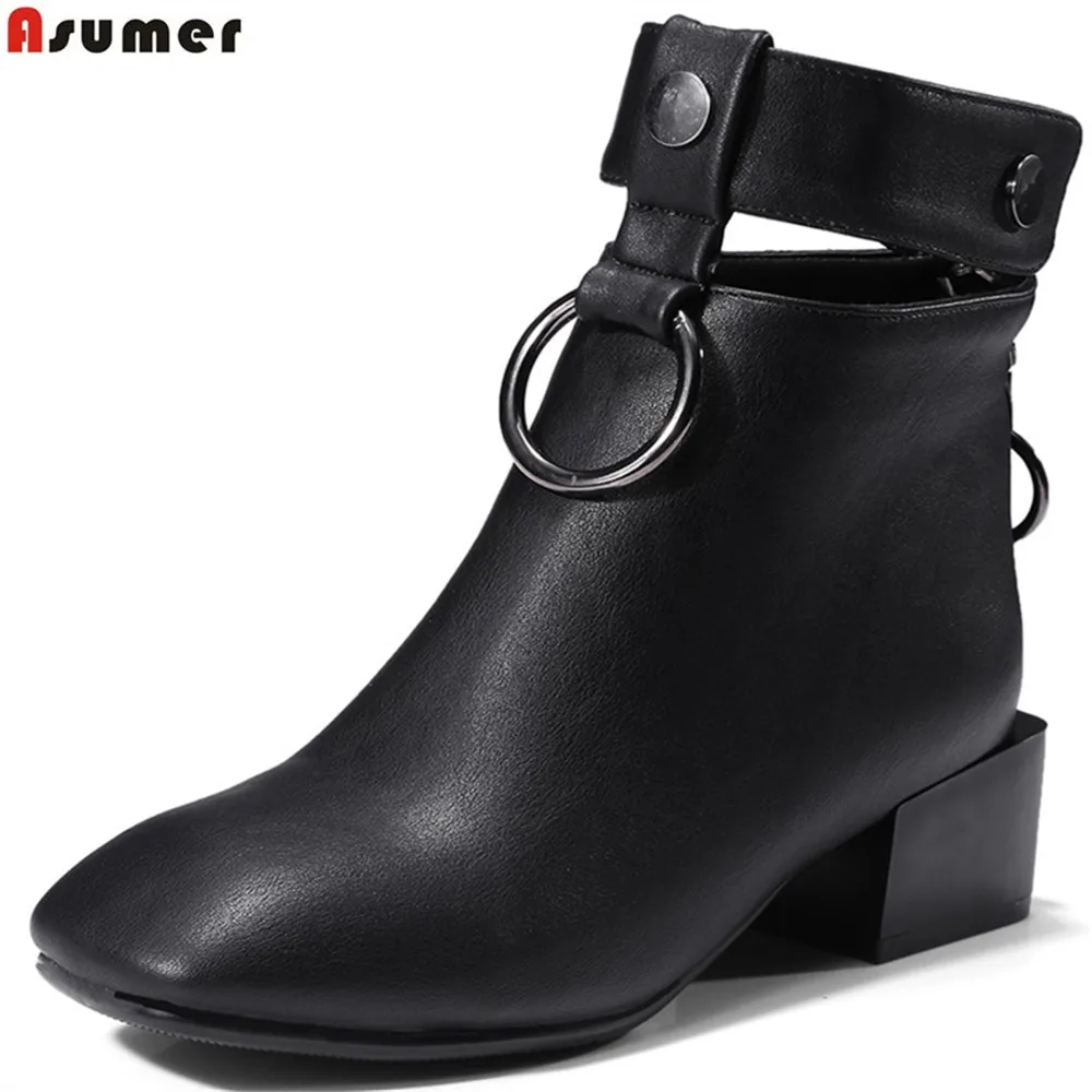 

ASUMER fashion new arrive women boots black pink gray square toe zipper ladies boots buckle square heel ankle boots big size