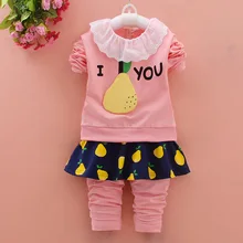 Комплект для маленьких девочек из двух предметов, хлопковый Детский костюм с круглым вырезом Одежда для маленьких девочек Bebek Giyim 6GST023