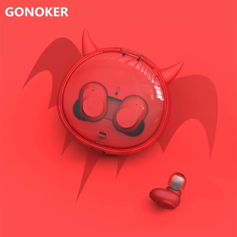 

GONOKER Bluetooth Headphones, Little Devil Mini Fashion Wireless Earphone Stereo-Ear Sweatproof Earphones and Charging Case