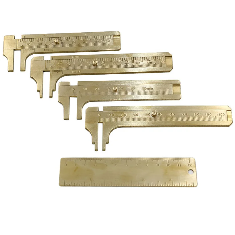 

Mini Brass Caliper Pure Copper Vernier Ruler Double Scale Measuring Ruler Portable Pocket Retro Copper Ruler