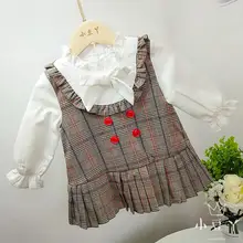 Коллекция года, новое осеннее винтажное платье принцессы в английском стиле для девочек милое платье из двух предметов с фальшивыми вставками детская одежда Modis vestidos Y 1810