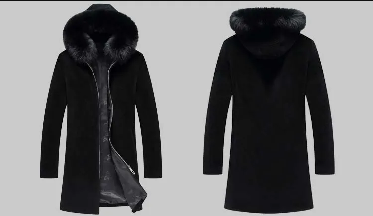 Зимнее высококачественное мужское шерстяное пальто, деловое повседневное пальто, модное шерстяное пальто, Мужская ветровка, мужская куртка с лисьим мехом