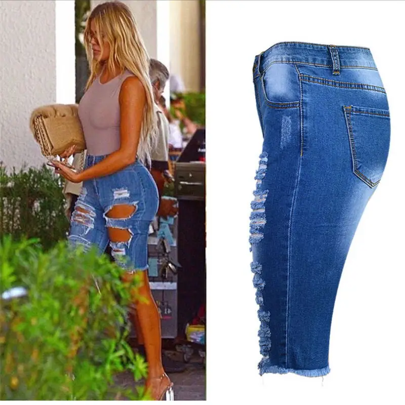 SupSindy Большие размеры женские короткие джинсы винтажный Европейский Стиль Высокая талия Рваные джинсовые шорты люксовый бренд тонкие повседневные короткие джинсы