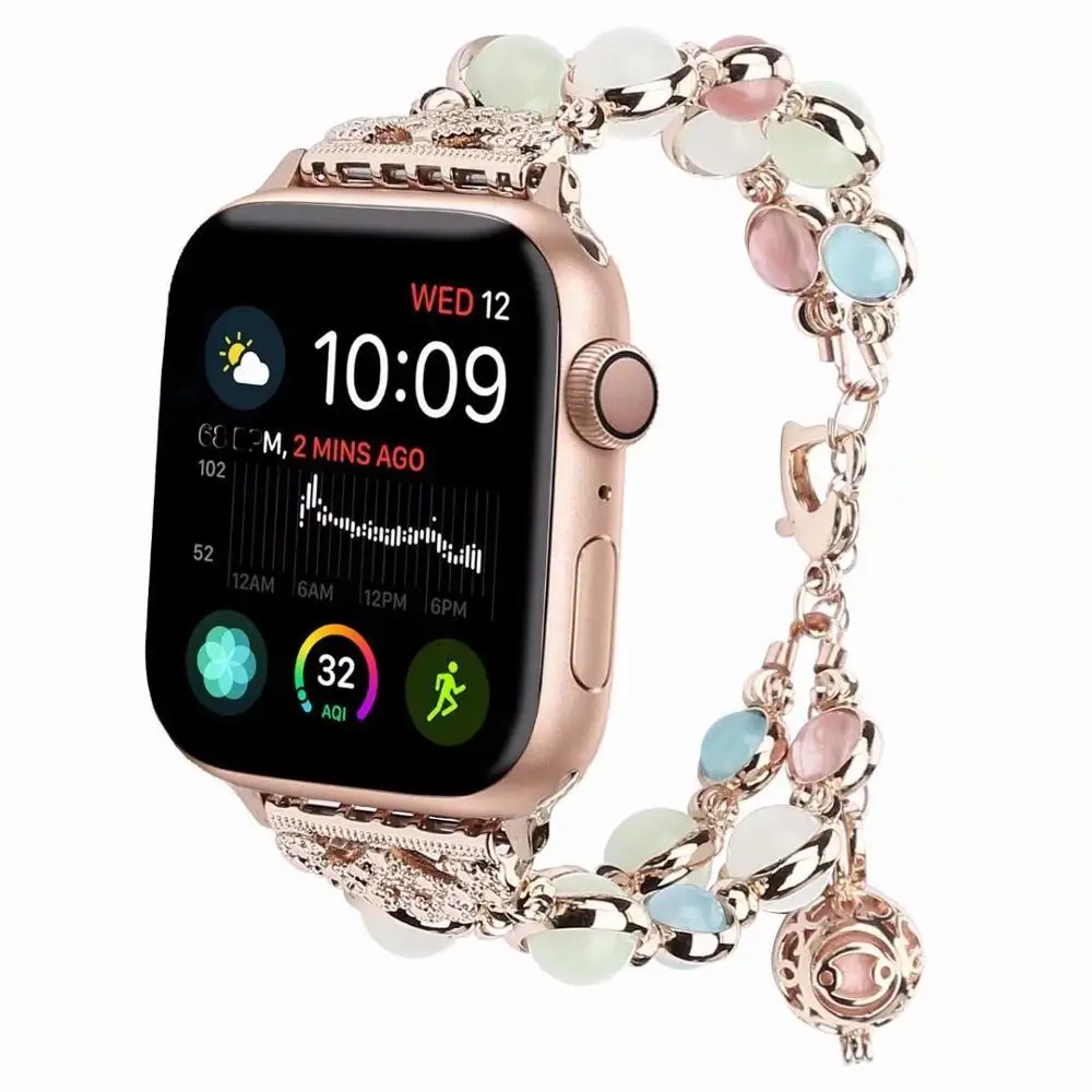

Lady Fashion Pearls Alloy Bracelet watchband for Apple Smart Watch 38/40/42/44mm Metal Strap bands 4G Colored wristband