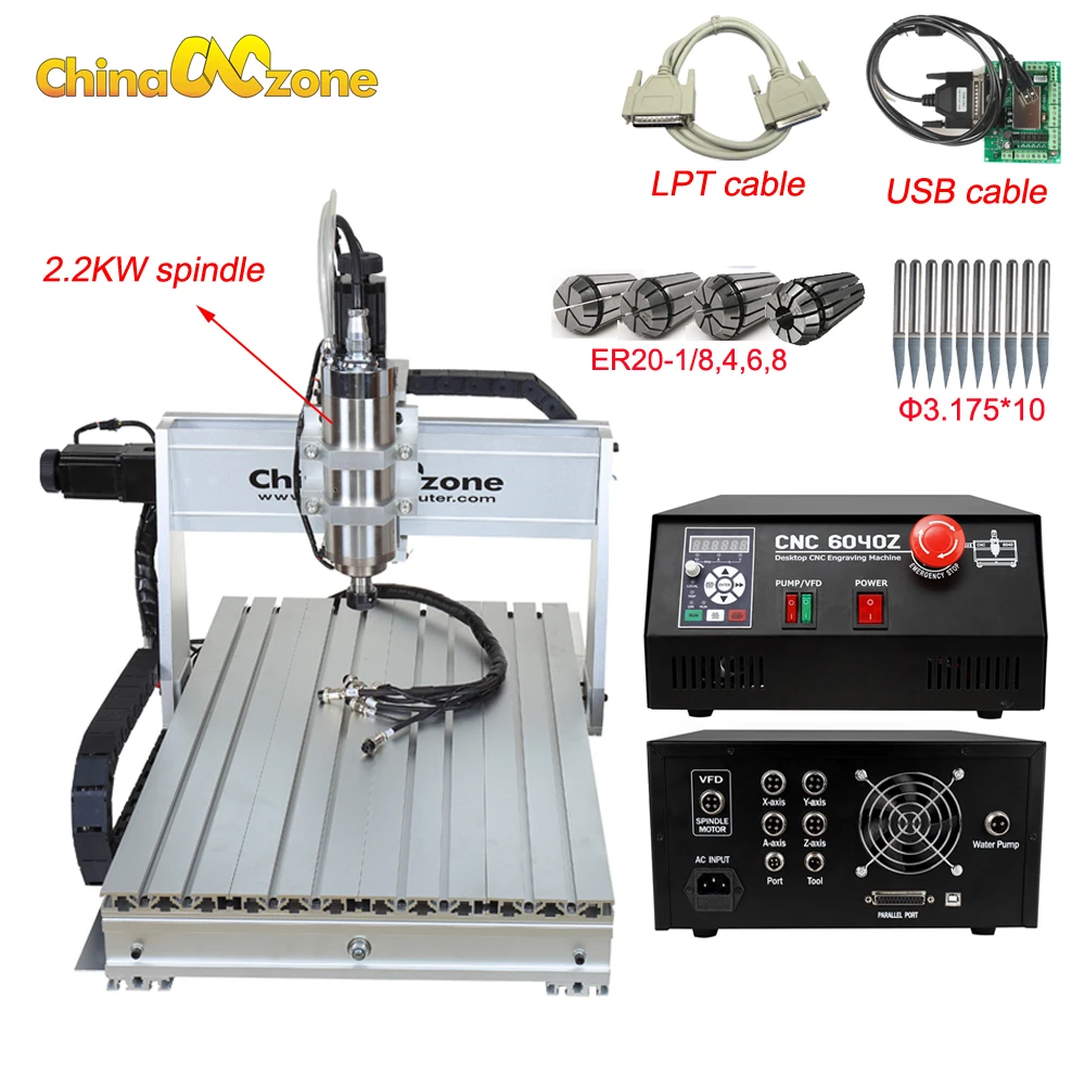 

CNC Router Engraver 6040 Mini CNC Machine 2.2KW Spindle 3axis USB CNC Carving Wood Engraving Milling Machine Manufacturer