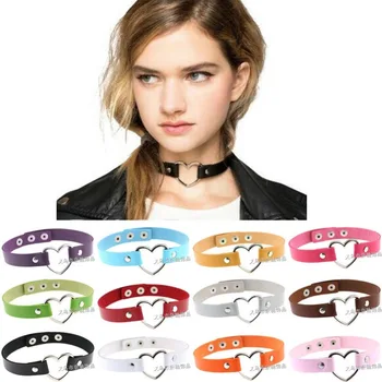 

Handmade Faux Leather Heart choker necklace women goth chocker rock statement necklace punk jewelry
