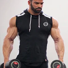 GYMOHYEAH новая брендовая эластичная Повседневная безрукавная Футболка модная спортивная майка с капюшоном мужская одежда для бодибилдинга и фитнеса