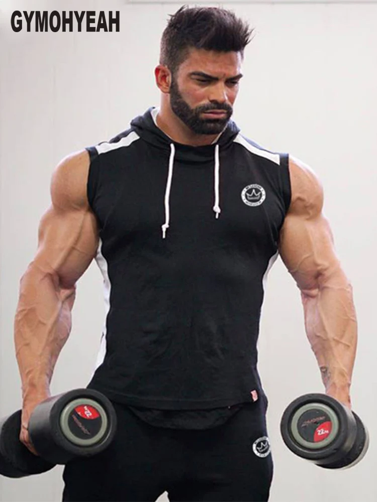 

GYMOHYEAH 2018 New Brand Stretchy Sleeveless Shirt Casual Fashion Hooded Gyms Tank Top Men bodybuilding Fitness Clothing