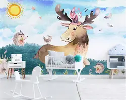 Beibehang обои Nordic современный минималистский ручная роспись милые животные Ежик олень детская комната стены 3d обои