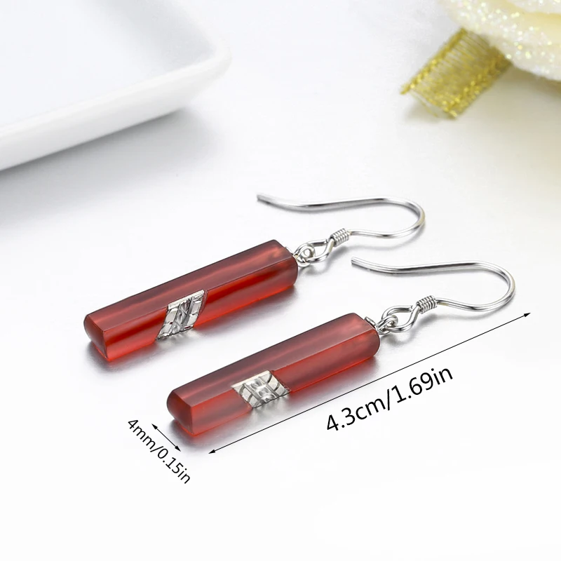 Женские серьги подвески из серебра 925 пробы с красным или черным агатом|drop earrings|hook