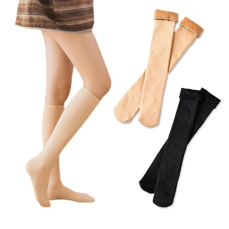 

Hot Warm Winter Thick Women Thermal Cashmere Snow Stockings Unisex Seamless Velvet Boots Floor Female Below Knee Long Stockings
