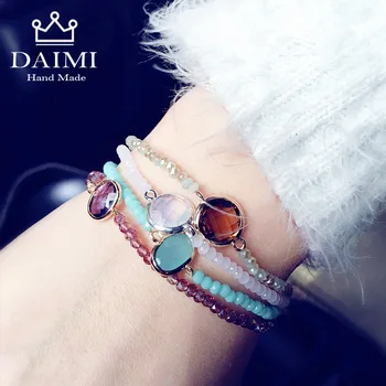 

DAIMI 4PS/Set Shiny Crystal Gem Multilayer Elastic Bracelets Rainbow Color Charm Bracelets Sway Crystal Christmas Gift For Women