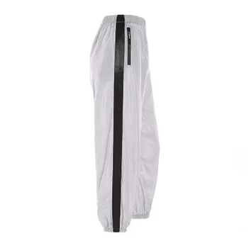 

2017 Fashion Ribbon Patchwork Pencil Pants Women Loose Zipper Pockets Silver Sporting Trousers Femme Streetwear Pantalon