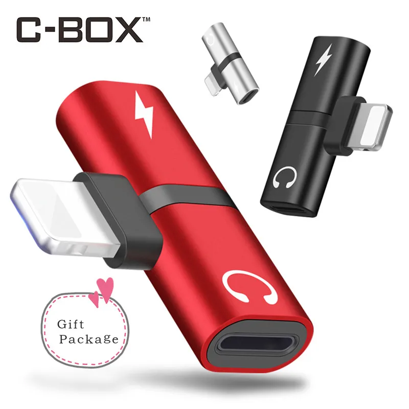 Kopen C BOX Dual Hoofdtelefoon Adapter Voor IPhone 7 8 Plus X Met Gift Pakket Voor Bliksem Oortelefoon Audio Opladen Converter