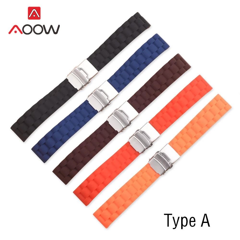 

Universal Soft Silicone Strap 16 18mm 20mm 22mm 24mm Folding Buckle Rubber Waterproof Men Women Bracelet Strap Band Accessories