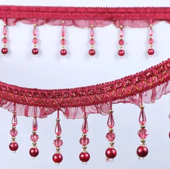 

12Meter Rhinestone Bead Pendant Hanging Chiffon Lace Trim Ribbon For Window curtains wedding Party Decorate Apparel Sewing DIY