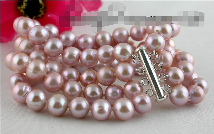 

Free shipping >>>>>>Z1606 REAL 4row 8" 10mm purple round freshwater pearl bracelet bangle magnet