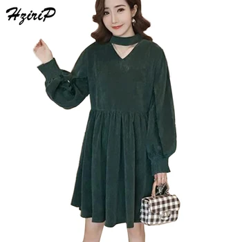 

HziriP Nursing Dress Pregnant Women Long Section Corduroy Dress Solid Loose Maternity Dress Long Sleeves V-neck Plus Size M-XXXL
