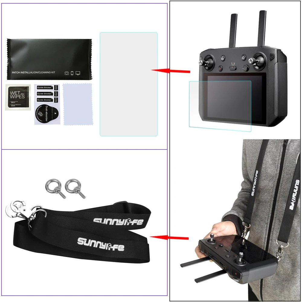 2 в 1 Аксессуары Наборы для DJI Мавик 2 Smart ПДУ нашейные Ремешки ремень с Экран Защитная пленка закаленное Стекло